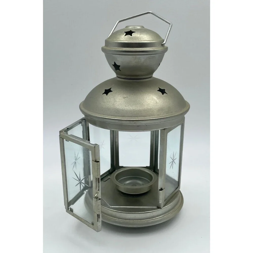 Set of 2 IKEA Rotera Hanging Lanterns Tea Light Candle Holder Metal & Glass